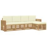 vidaXL Záhradná súprava gaučov 5 pcs Biela a krémová – Obrázok 2