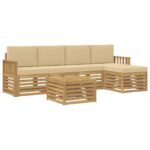 vidaXL Záhradná súprava gaučov 6 pcs Biela a béžová 59 x 59 x 37 cm – Obrázok 2