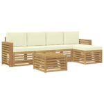 vidaXL Záhradná súprava gaučov 6 pcs Biela a krémová 59 x 59 x 37 cm – Obrázok 2