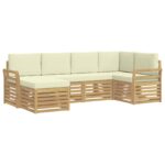 vidaXL Záhradná súprava gaučov 6 pcs Biela a krémová Polyester – Obrázok 2