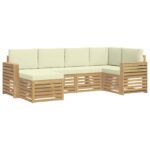 vidaXL Záhradná súprava gaučov 6 pcs Biela a krémová Polyester – Obrázok 2