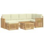 vidaXL Záhradná súprava gaučov 7 pcs Biela a krémová Polyester – Obrázok 2