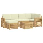 vidaXL Záhradná súprava gaučov 7 pcs Biela a krémová Polyester – Obrázok 2