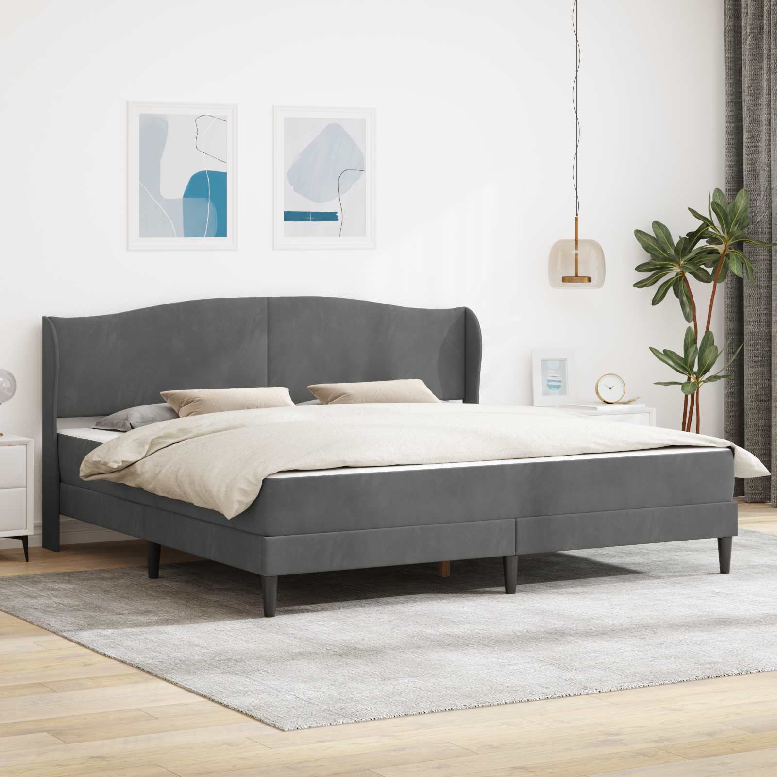 3415278_1.jpg vidaXL Rám postele s čelnou doskou Tmavosivá 180 x 200 cm Zamat – Obrázok 1