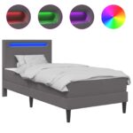 vidaXL Rám postele s LED pásikmi Sivá 90 x 190 cm Umelá koža – Obrázok 2