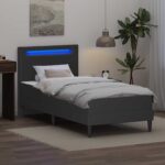 vidaXL Rám postele s LED pásikmi Sivá 90 x 190 cm Umelá koža – Obrázok 4