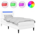 vidaXL Rám postele s LED pásikmi Biela 90 x 190 cm Umelá koža – Obrázok 2