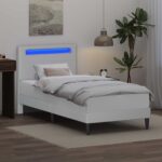 vidaXL Rám postele s LED pásikmi Biela 90 x 190 cm Umelá koža – Obrázok 4