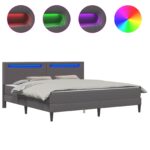 vidaXL Rám postele s LED pásikmi Sivá 180 x 200 cm Umelá koža – Obrázok 2