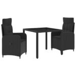 vidaXL Záhradná jedálenská súprava 3 pcs Čierna 90 x 90 x 75 cm