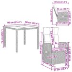 vidaXL Záhradná jedálenská súprava 3 pcs Čierna 90 x 90 x 75 cm – Obrázok 9