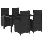 vidaXL Záhradná jedálenská súprava 5 pcs Čierna 150 x 90 x 75 cm