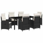vidaXL Záhradná jedálenská súprava 7 pcs Čierna a krémová biela