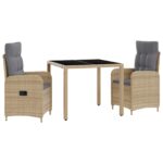 vidaXL Záhradná jedálenská súprava 3 pcs Beige a svetlo šedá