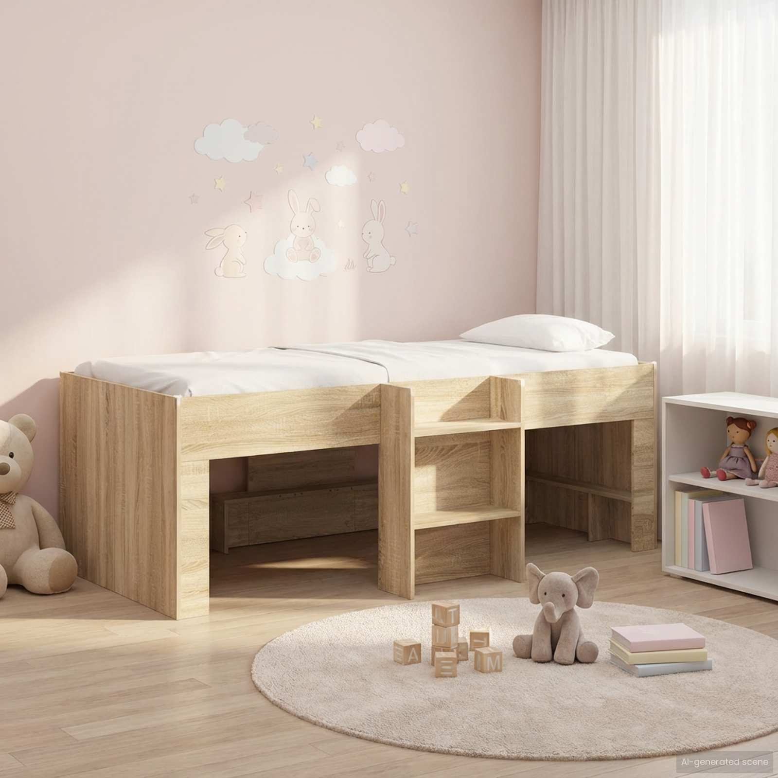 3422557_1.jpg vidaXL Rám postele pre deti na vysokej posteli 2 pcs Dub sonoma – Obrázok 1