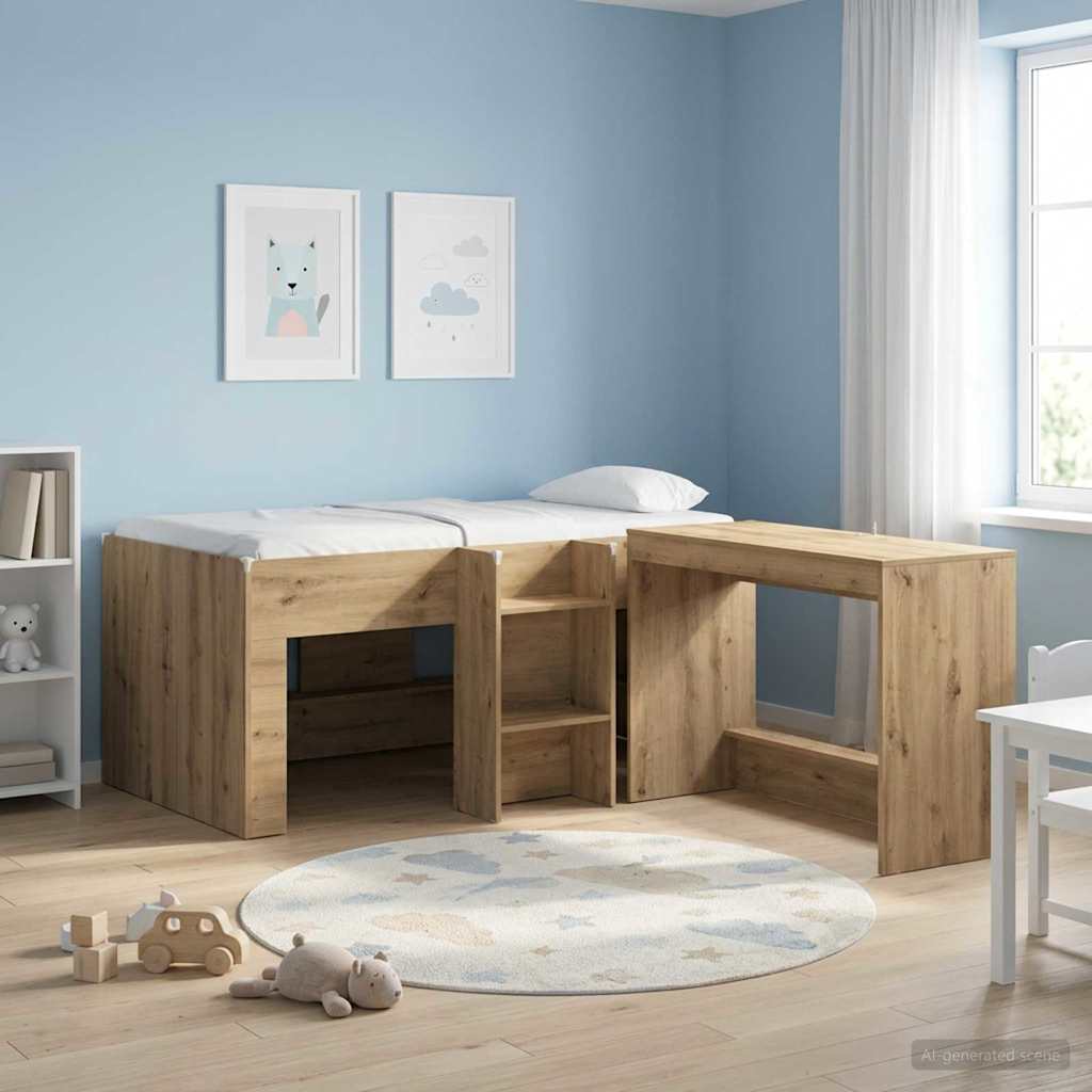 3422578_1.jpg vidaXL Rám postele pre deti na vysokej posteli 2 pcs Dub artisan – Obrázok 1