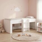 vidaXL Rám postele pre deti na vysokej posteli 2 pcs Biela – Obrázok 3