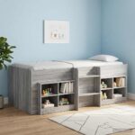 vidaXL Rám postele pre deti na vysokej posteli 2 pcs Sivý Sonoma – Obrázok 3