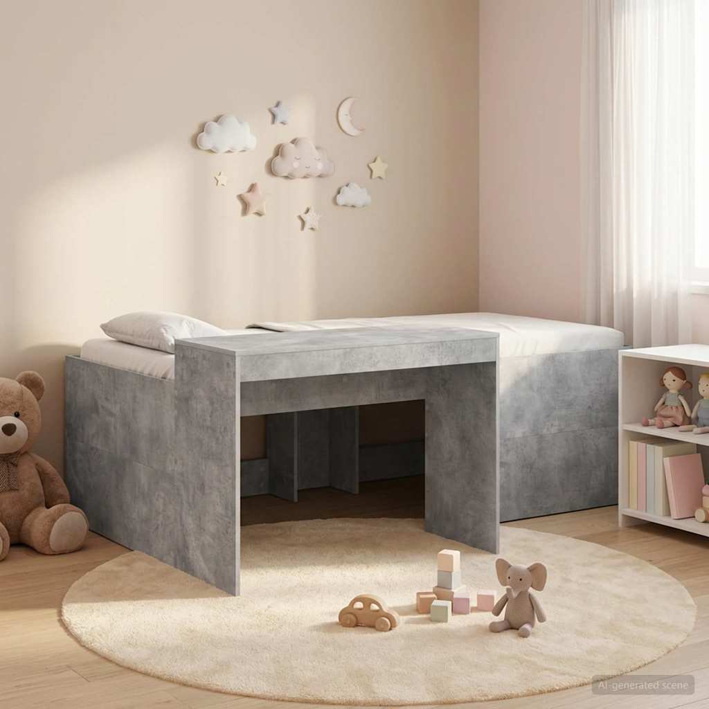 3422646_1.jpg vidaXL Detská vysoká posteľ s pultom Betónovo sivá 80 x 200 cm – Obrázok 1