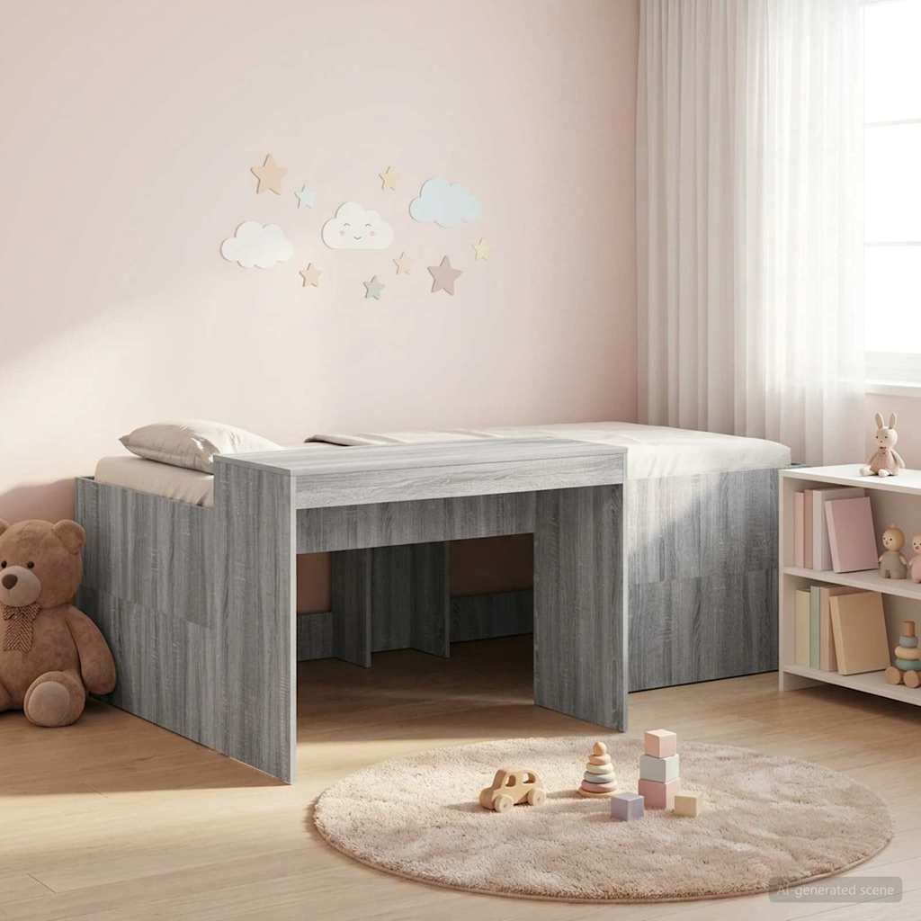 3422656_1.jpg vidaXL Detská vysoká posteľ s pultom Sivý Sonoma 90 x 200 cm – Obrázok 1
