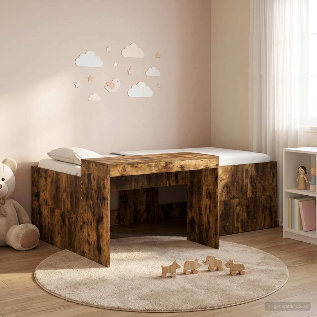 3422663_1.jpg vidaXL Detská vysoká posteľ s pultom Dymový dub 98.5 x 200 cm – Obrázok 1