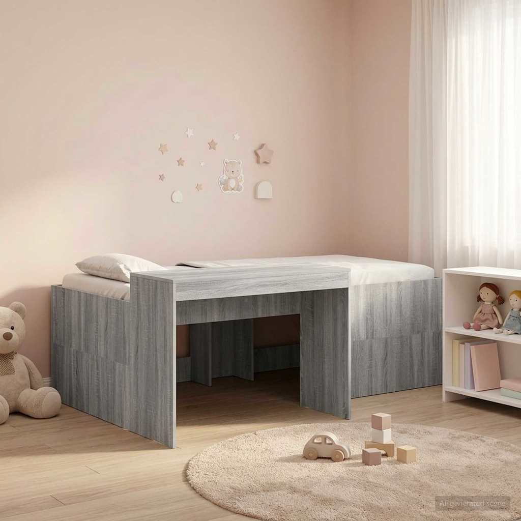 3422664_1.jpg vidaXL Detská vysoká posteľ s pultom Sivý Sonoma 98.5 x 200 cm – Obrázok 1