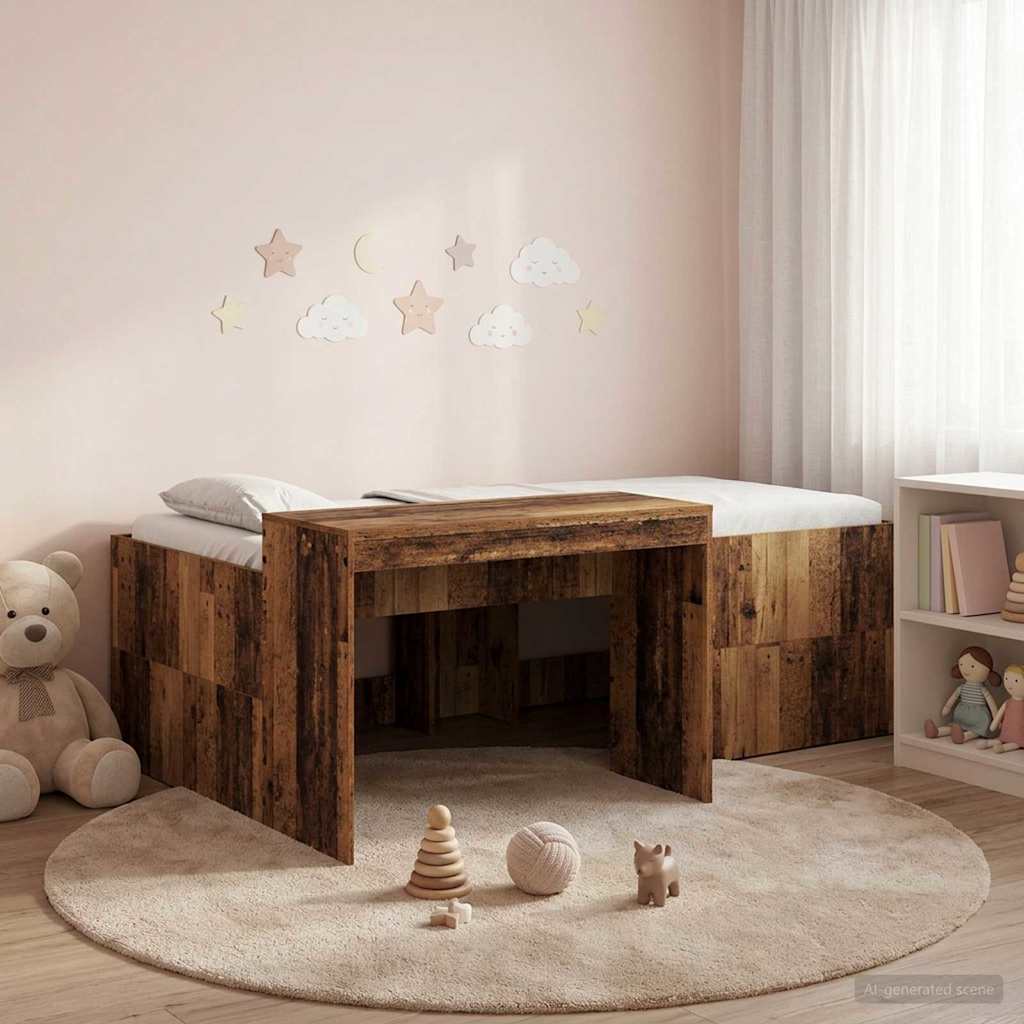 3422665_1.jpg vidaXL Detská vysoká posteľ s pultom Staré drevo 98.5 x 200 cm – Obrázok 1