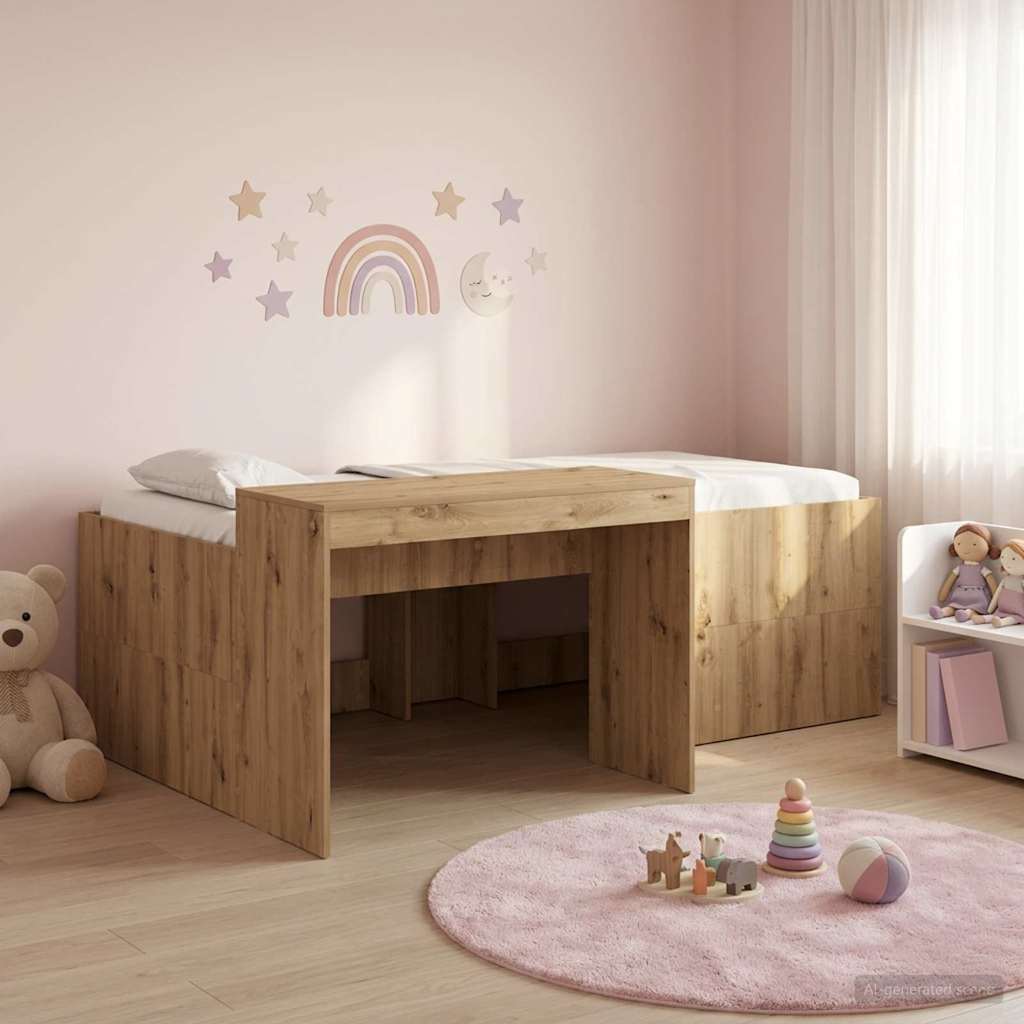 3422682_1.jpg vidaXL Detská vysoká posteľ s pultom Dub artisan Kompozitné drevo – Obrázok 1