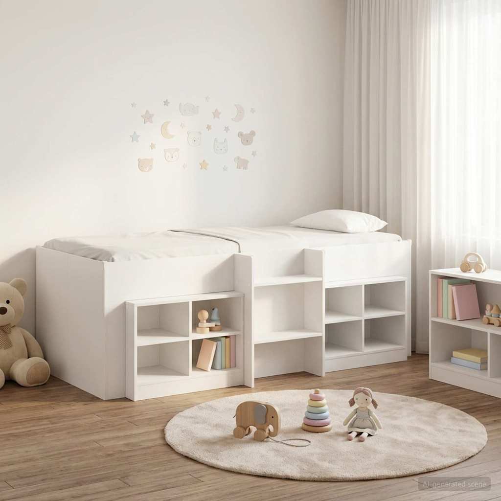 3423398_1.jpg vidaXL Loftová posteľ s kabinetom 3 pcs Biela Kompozitné drevo – Obrázok 1
