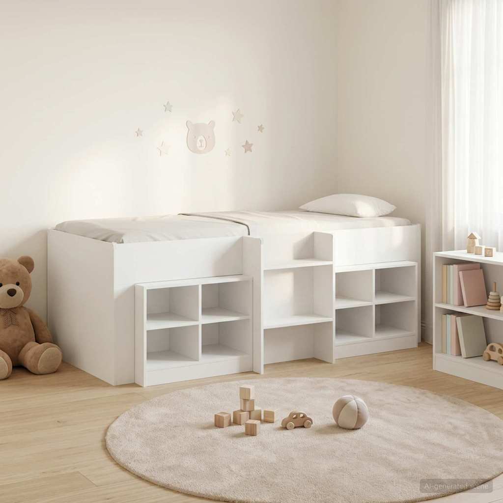 3423422_1.jpg vidaXL Loftová posteľ s kabinetom 3 pcs Biela Kompozitné drevo – Obrázok 1