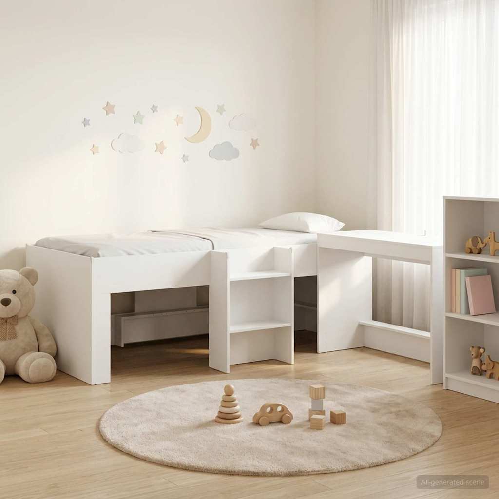 3423454_1.jpg vidaXL Detská vysoká posteľ s pultom Biela 98.5 x 200 cm – Obrázok 1