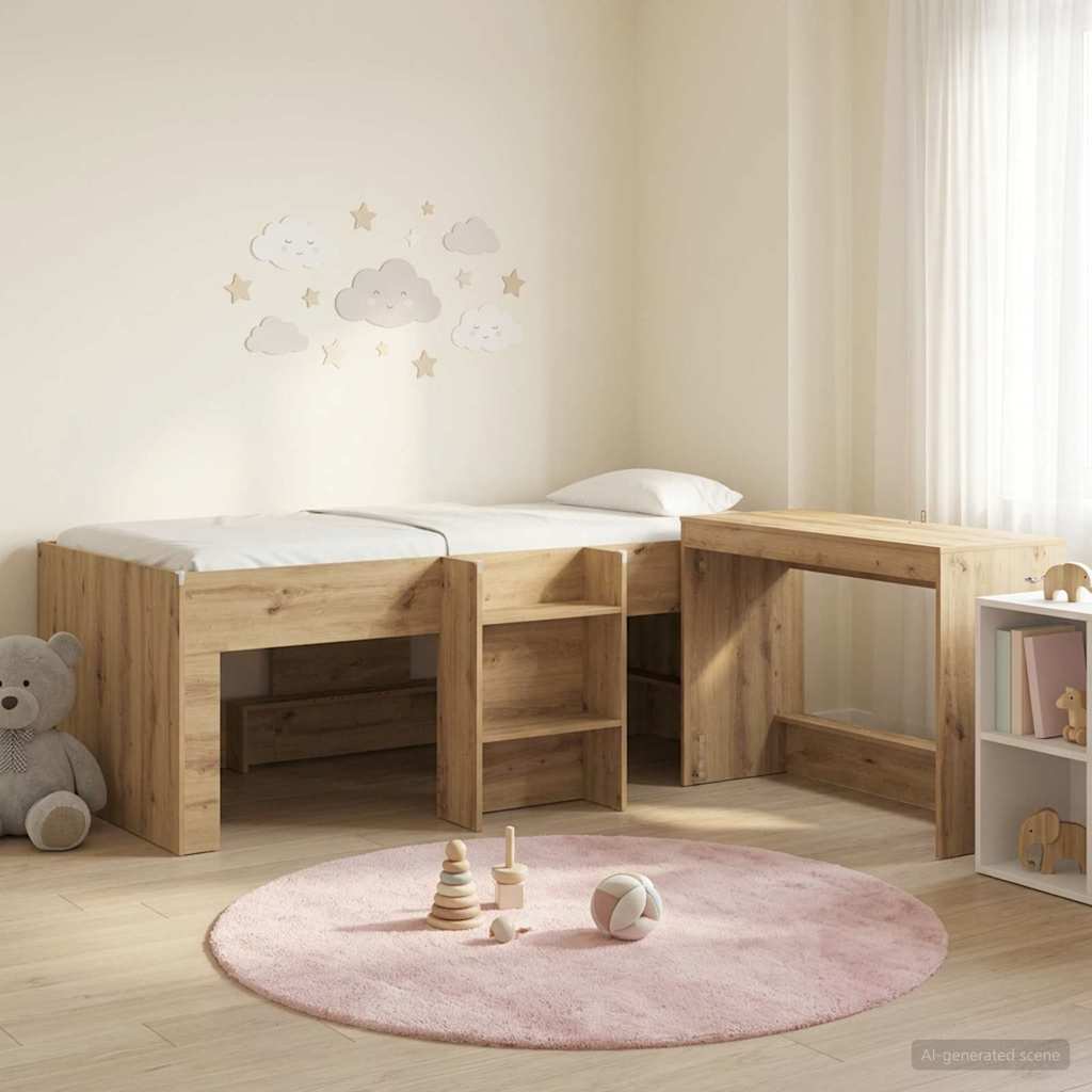 3423477_1.jpg vidaXL Detská vysoká posteľ s pultom 2 ks Dub artisan Kompozitné drevo – Obrázok 1