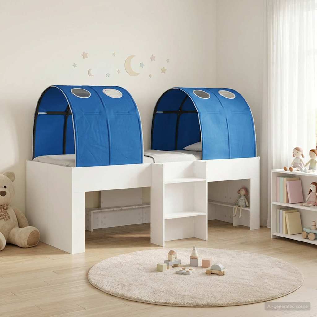 3423535_1.jpg vidaXL Detský vysoký rám postele s tunelom Biela a modrá – Obrázok 1