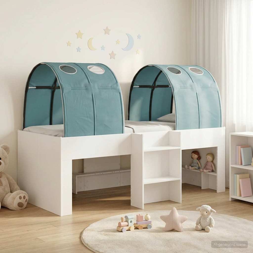 3423558_1.jpg vidaXL Posteľ s Tunelom 4 pcs Biela a svetlomodrá Kompozitné drevo – Obrázok 1