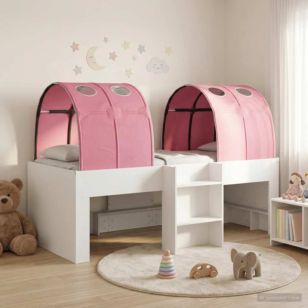 3423572_1.jpg vidaXL Posteľ s Tunelom 4 pcs Biela a ružová Kompozitné drevo – Obrázok 1