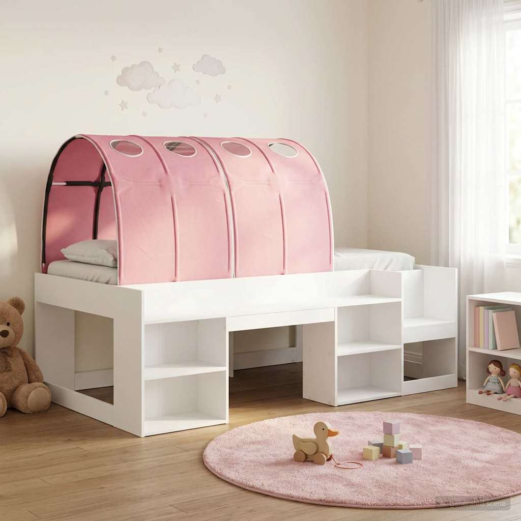 3423608_1.jpg vidaXL Posteľový rám s tunelom 3 pcs Biela a ružová Konštruované drevo – Obrázok 1