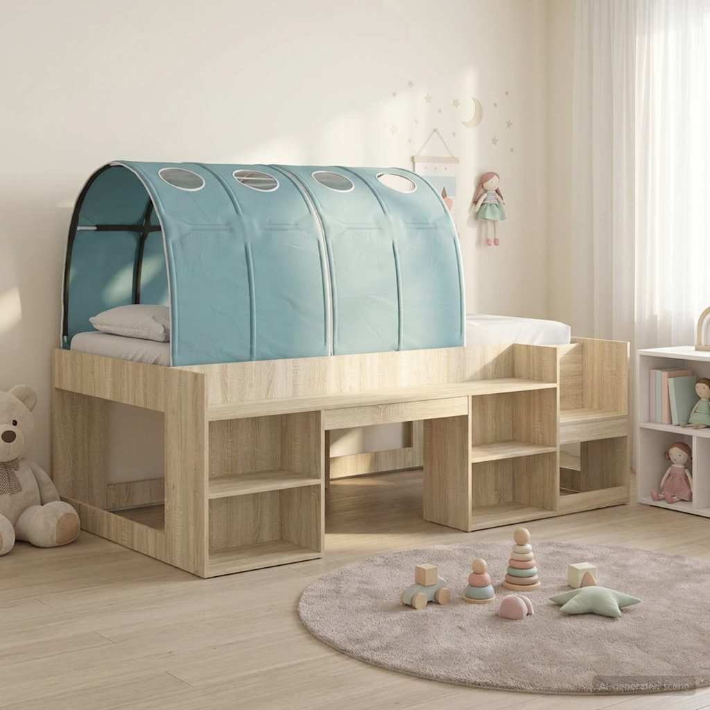 3423612_1.jpg vidaXL Posteľový rám s tunelom 3 ks Dub sonoma a svetlomodrá – Obrázok 1