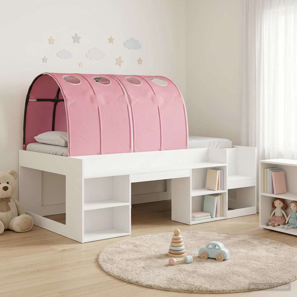 3423632_1.jpg vidaXL Posteľový rám s tunelom 3 pcs Biela a ružová Kompozitné drevo – Obrázok 1
