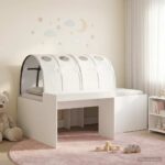 vidaXL Posteľ s tunelom 4 pcs Artisian dub a biela Kompozitné drevo