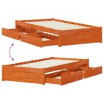 vidaXL Rám postele so zásuvkou Včelí hnedý Masívne borovicové drevo – Obrázok 11