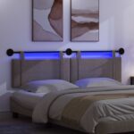 vidaXL Závesné čelo postele S LED svetlom Sivá Antik PU – Obrázok 5