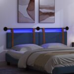 vidaXL Závesné čelo postele S LED svetlom Modrá Antik PU – Obrázok 5
