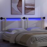 vidaXL Závesné čelo postele S LED svetlom Oblá šedá Látka – Obrázok 5