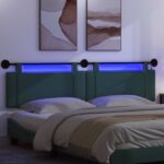 vidaXL Závesné čelo postele S LED svetlom Tmavozelená Látka – Obrázok 5