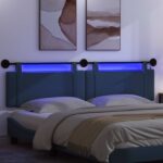 vidaXL Závesné čelo postele S LED svetlom Modrá Látka – Obrázok 5