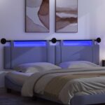 vidaXL Závesné čelo postele S LED svetlom Modrá džínovina Látka – Obrázok 5