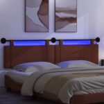 vidaXL Závesné čelo postele S LED svetlom Lesklá hnedá Antik PU – Obrázok 5