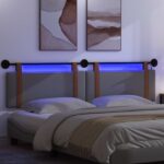 vidaXL Závesné čelo postele S LED svetlom Tmavosivá Antik PU – Obrázok 5