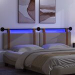 vidaXL Závesné čelo postele S LED svetlom Sivohnedá Antik PU – Obrázok 5