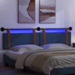 vidaXL Závesné čelo postele S LED svetlom Modrá Antik PU – Obrázok 5